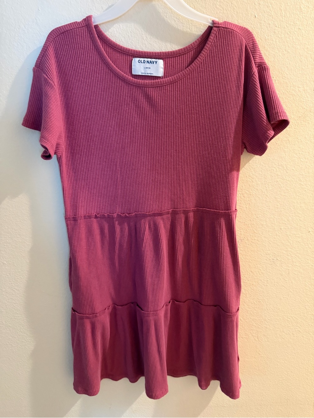 Old Navy Girls' Ribbed Short-Sleeve Dress in Dusty Rose Size 10/12